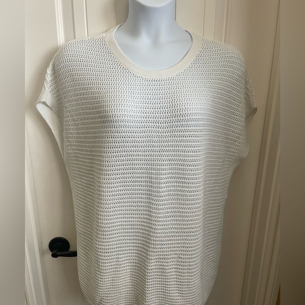 Jill White Textured Open Stitch/Crocheted Tunic, Size Large